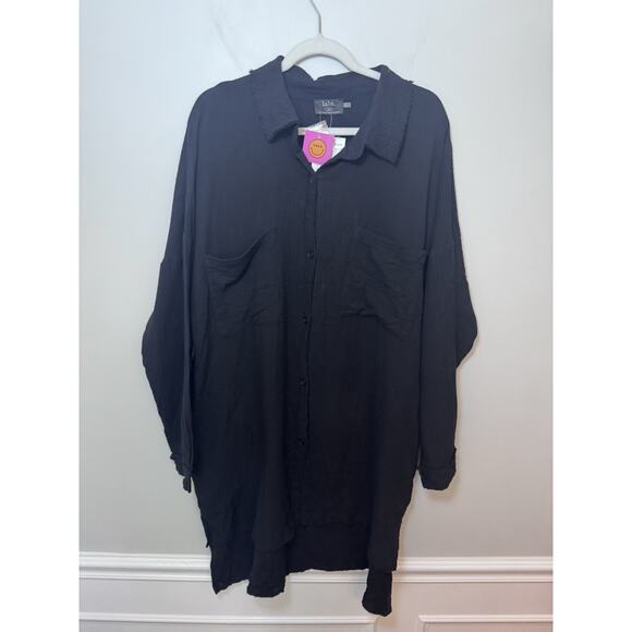 Dressed In Lala Barely There Long Sleeve Semisheer Shirtdress Black NWT $134 - Picture 2 of 13